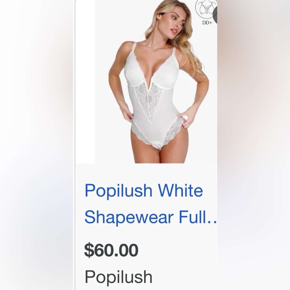 Women’s white Popilush bodysuit with lace detail